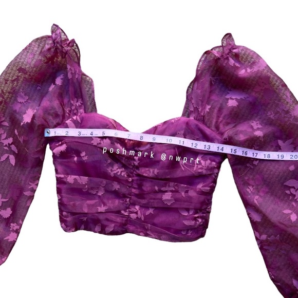 LOVERS + FRIENDS 💘 Octavia Pink Magenta Crop Top Ruched Blouse Puff Sleeve XS - Picture 7 of 9